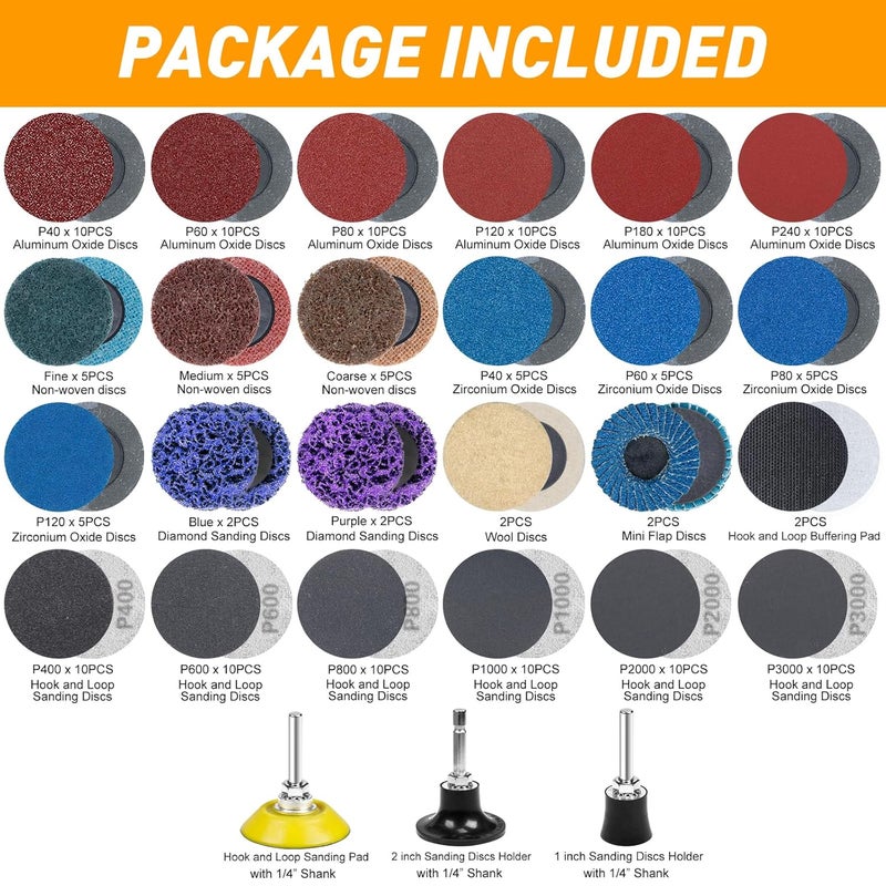 Pukamam 172 PCS 2 Inch Die Grinder Sanding Discs with 1/4" Roll Lock for Milwaukee Dewalt, Compatible with Both Die Grinders and Power Drills for Surface Conditioning, Sanding & Polishing - Image 2
